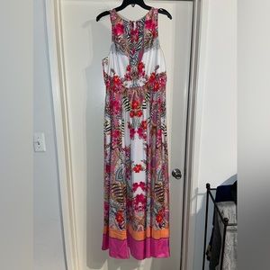 TED BAKER Pink & Orange Halter Neck Maxi Dress (Size12/Ted Baker 5)
